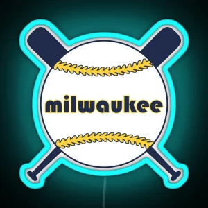 Milwaukee Retro Throwback Baseball With Crossed Bats RGB Neon Sign