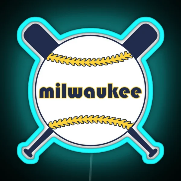 Milwaukee Retro Throwback Baseball With RGB Neon Sign