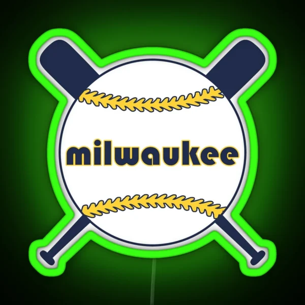 Milwaukee Retro Throwback Baseball With RGB Neon Sign