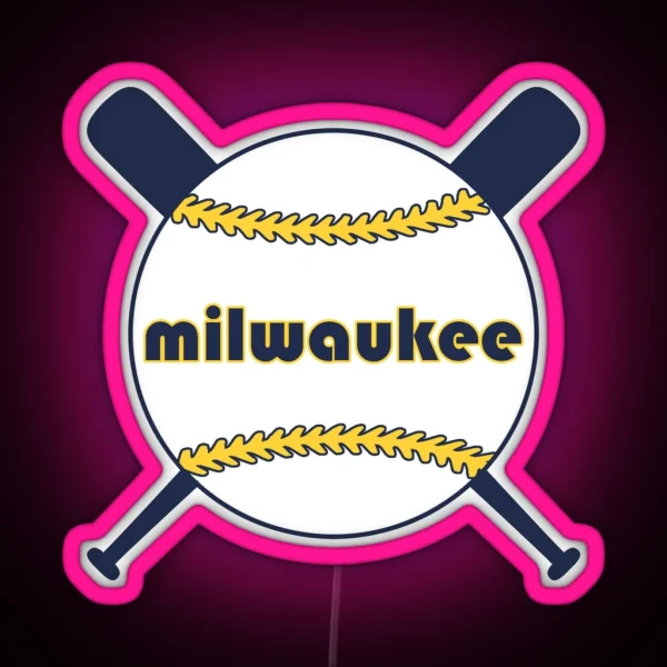 Milwaukee Retro Throwback Baseball With RGB Neon Sign