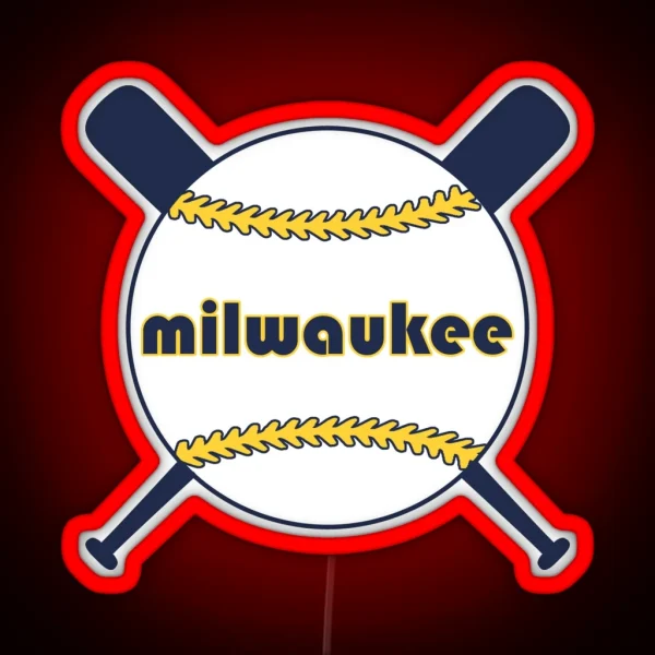 Milwaukee Retro Throwback Baseball With RGB Neon Sign