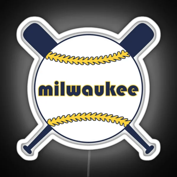 Milwaukee Retro Throwback Baseball With RGB Neon Sign