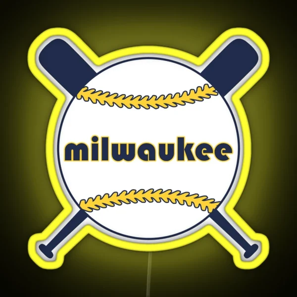 Milwaukee Retro Throwback Baseball With RGB Neon Sign