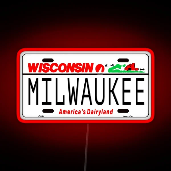 Milwaukee WI License Plate RGB Neon Sign