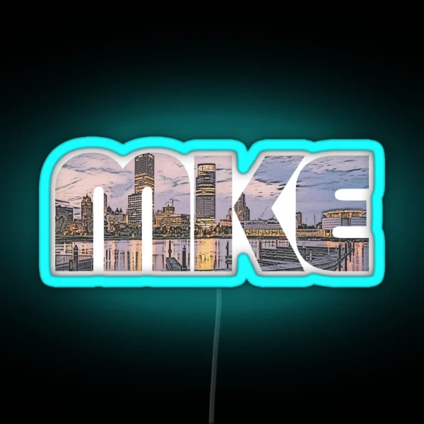 Milwaukee Wisconsin MKE Sunset Cityscape RGB Neon Sign