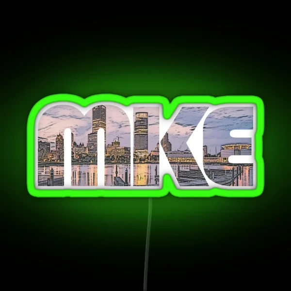 Milwaukee Wisconsin MKE Sunset Cityscape RGB Neon Sign