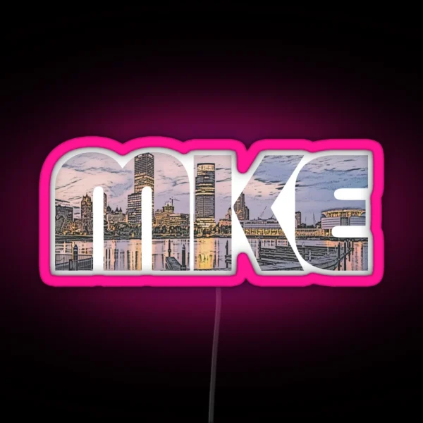 Milwaukee Wisconsin MKE Sunset Cityscape RGB Neon Sign