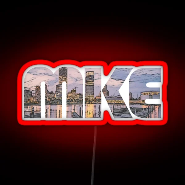 Milwaukee Wisconsin MKE Sunset Cityscape RGB Neon Sign