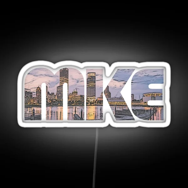 Milwaukee Wisconsin MKE Sunset Cityscape RGB Neon Sign