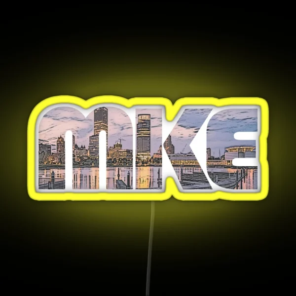 Milwaukee Wisconsin MKE Sunset Cityscape RGB Neon Sign