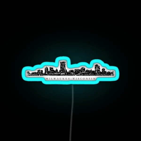Milwaukee Wisconsin Skyline Ancient Black RGB Neon Sign