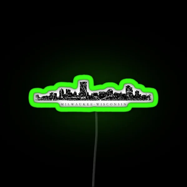 Milwaukee Wisconsin Skyline Ancient Black RGB Neon Sign
