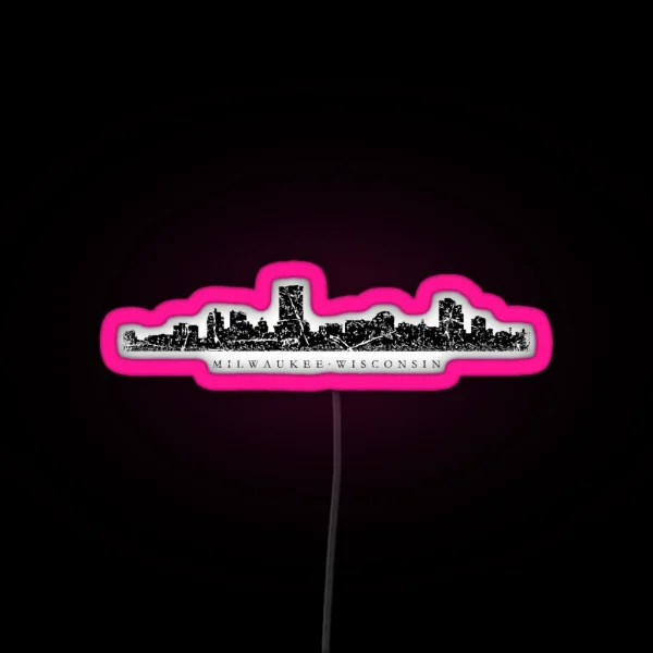 Milwaukee Wisconsin Skyline Ancient Black RGB Neon Sign