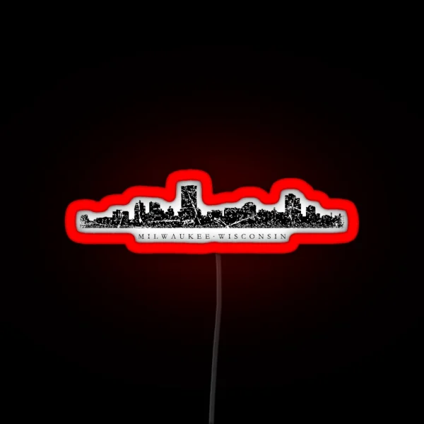 Milwaukee Wisconsin Skyline Ancient Black RGB Neon Sign