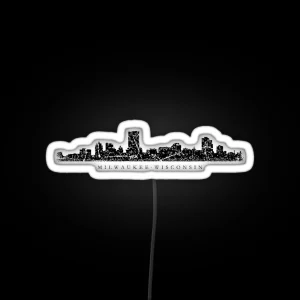 Milwaukee Wisconsin Skyline Ancient Black RGB Neon Sign