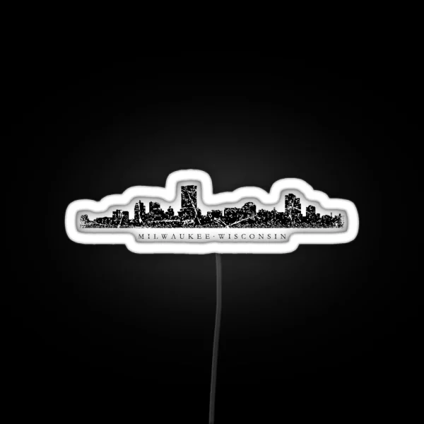 Milwaukee Wisconsin Skyline Ancient Black RGB Neon Sign