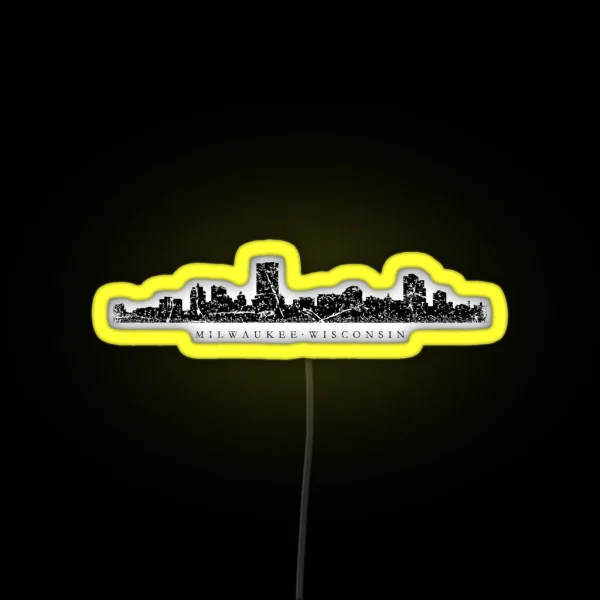 Milwaukee Wisconsin Skyline Ancient Black RGB Neon Sign