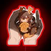 Mini Zhongli in adorable dragon form with Mora on Childe's hands.