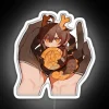 Mini Zhongli stands in Childe's hands with Mora in Rex form.