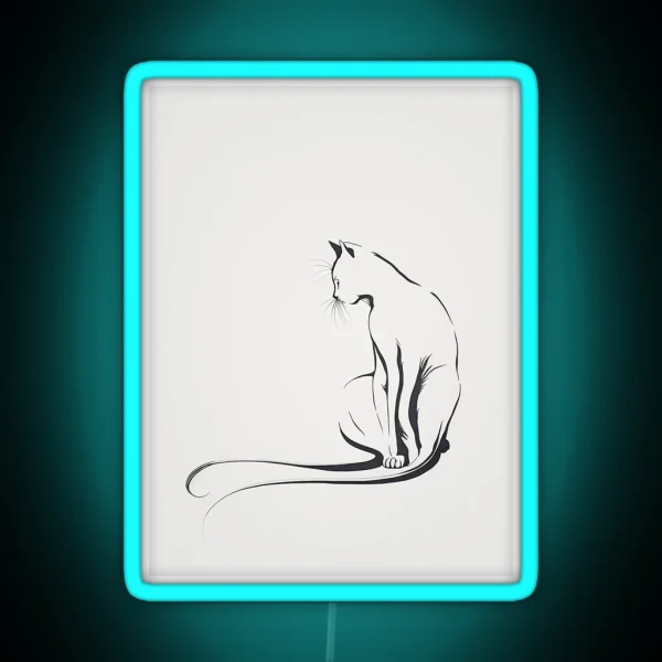 Minimalist Eclectic Artwork Of A Stretching Cat RGB Neon Sign