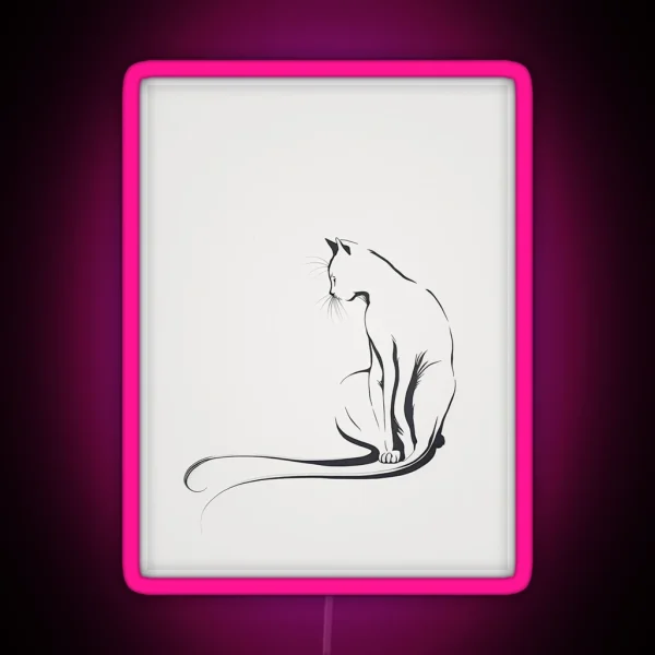 Minimalist Eclectic Artwork Of A Stretching Cat RGB Neon Sign