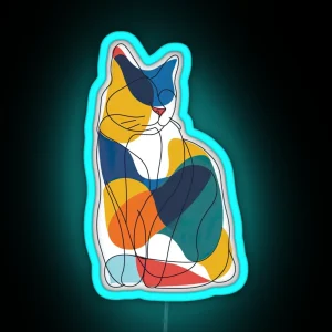 Minimalist Line Drawing Of A Cat RGB Neon Sign