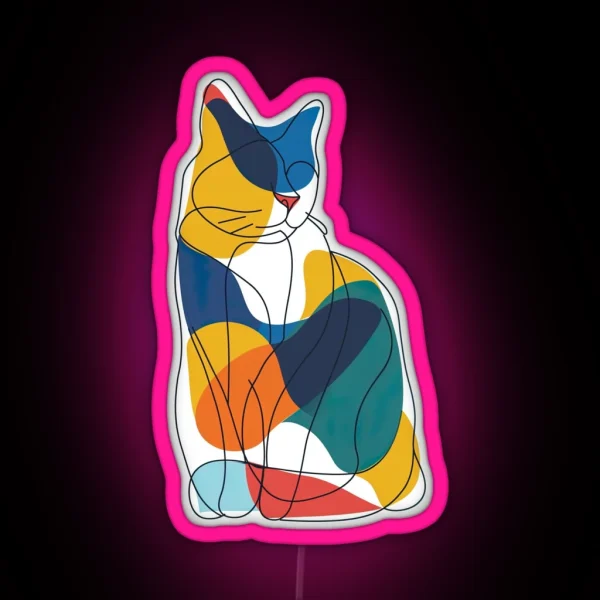 Minimalist Line Drawing Of A Cat RGB Neon Sign