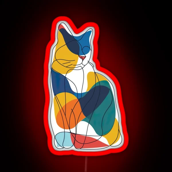 Minimalist Line Drawing Of A Cat RGB Neon Sign
