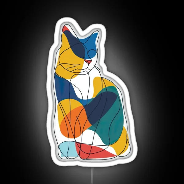 Minimalist Line Drawing Of A Cat RGB Neon Sign