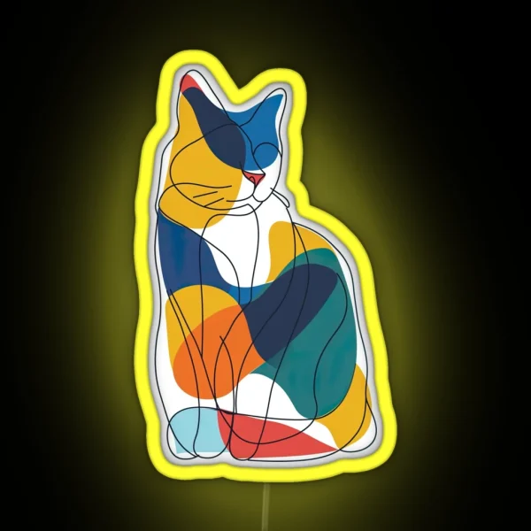 Minimalist Line Drawing Of A Cat RGB Neon Sign