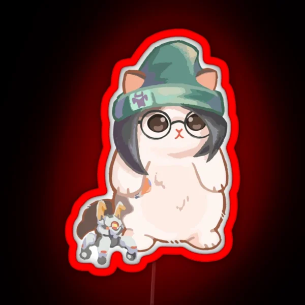 Minimalist Mewjoy Cat Cute Surprised Penguin Catmewjoy RGB Neon Sign
