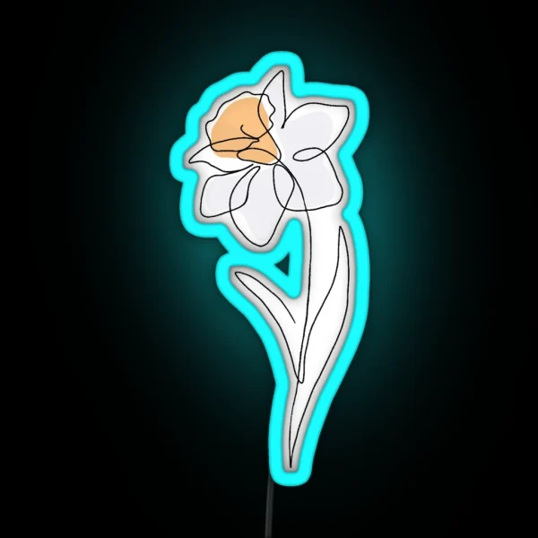 Minimalist Single Line Drawing Of A Daffodil RGB Neon Sign