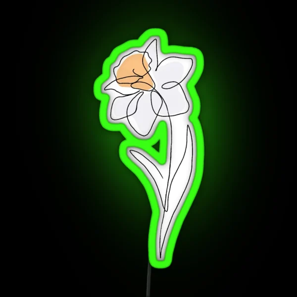 Minimalist Single Line Drawing Of A Daffodil RGB Neon Sign