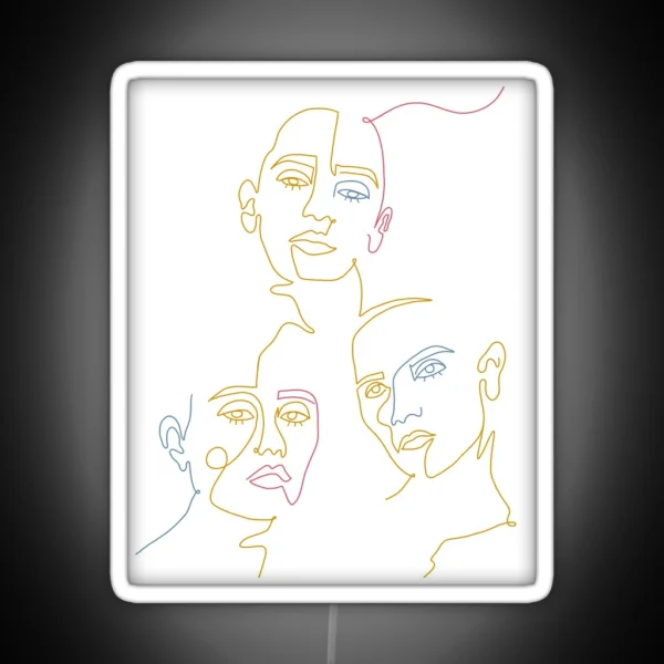 Minimalist Women Faces Line Art Primary Colors RGB Neon Sign