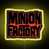 Vibrant MINION Factory Brand Logo Display in Black and White Neon