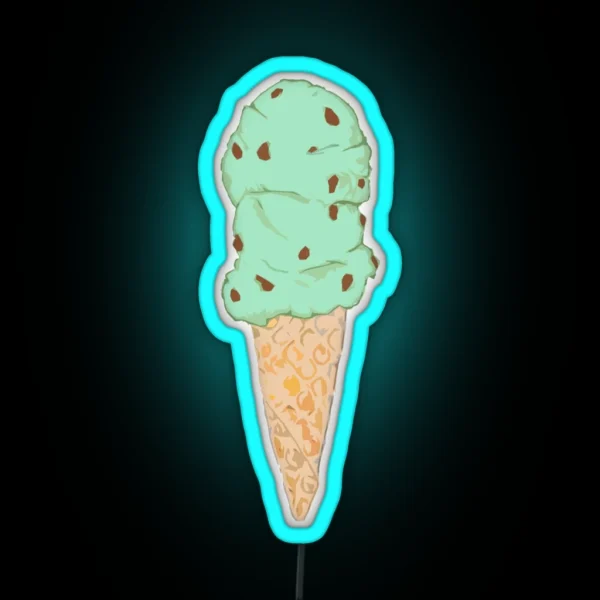 Mint Chocolate Chip Ice Cream Cone RGB Neon Sign
