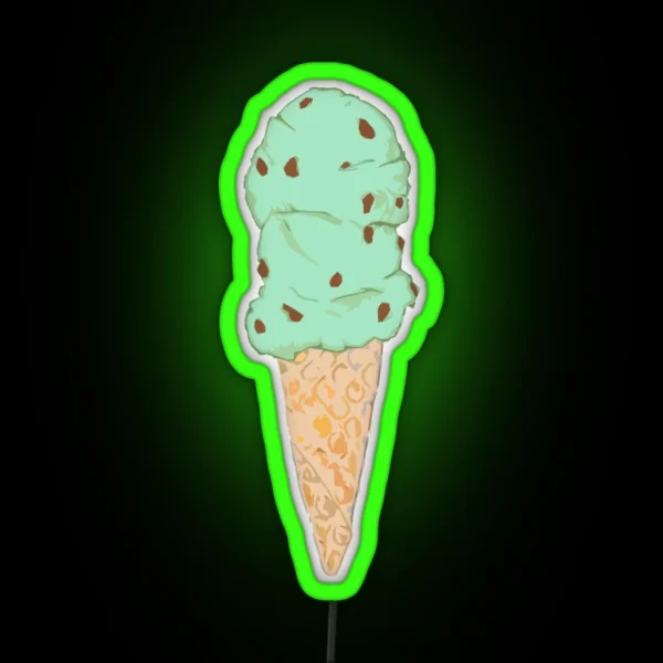 Mint Chocolate Chip Ice Cream Cone RGB Neon Sign