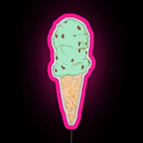 Mint Chocolate Chip Ice Cream Cone RGB Neon Sign