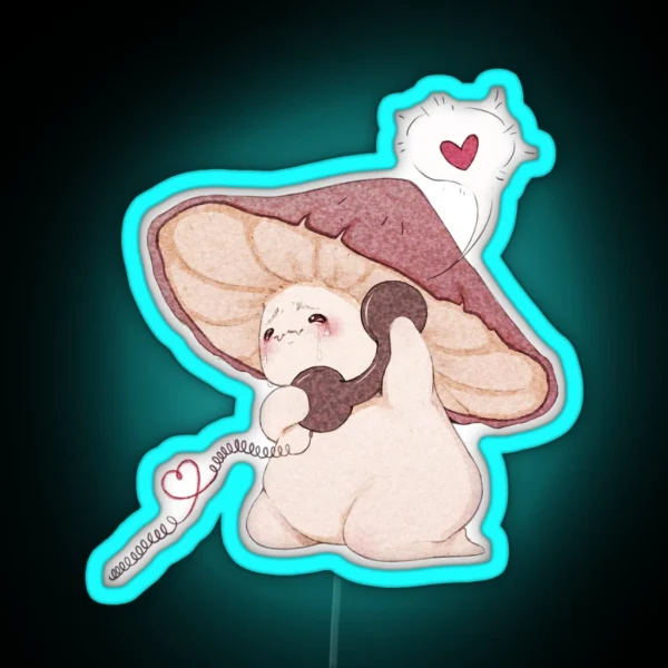 Miss You Cute Mushroom On The Phone RGB Neon Sign