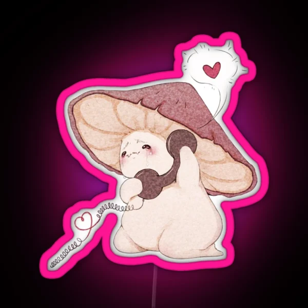 Miss You Cute Mushroom On The Phone RGB Neon Sign