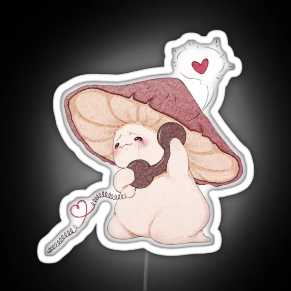 Miss You Cute Mushroom On The Phone RGB Neon Sign