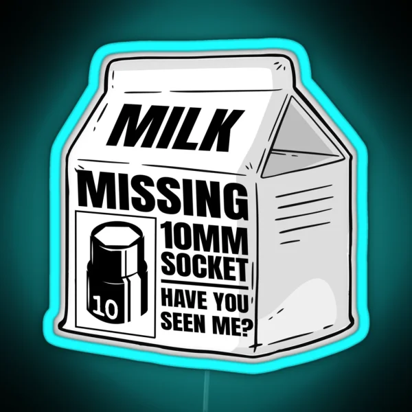 Missing 10MM Socket Milk Carton Funny Mechanic RGB Neon Sign