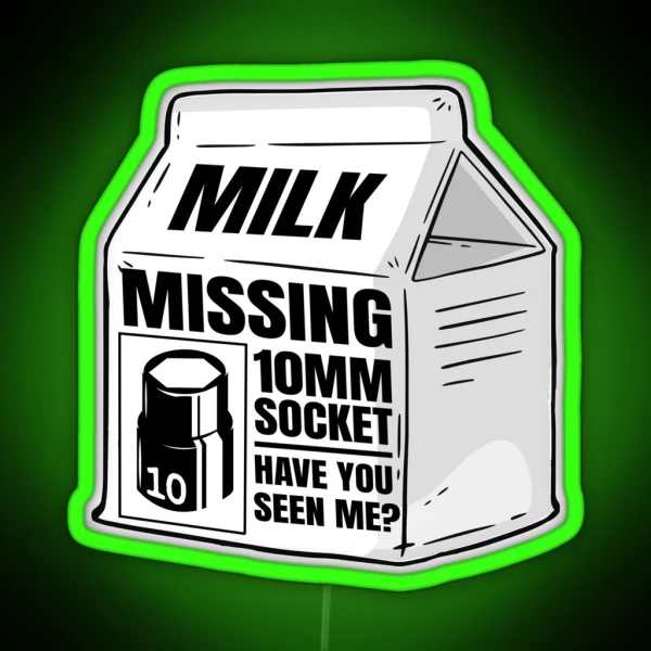 Missing 10MM Socket Milk Carton Funny Mechanic RGB Neon Sign