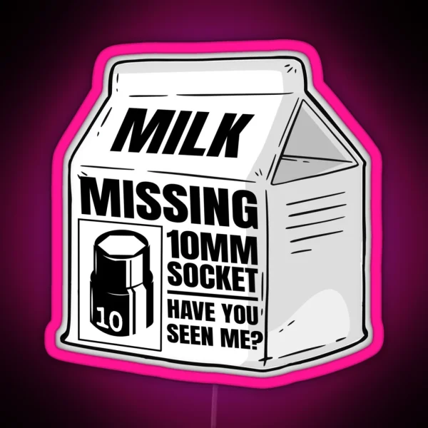 Missing 10MM Socket Milk Carton Funny Mechanic RGB Neon Sign