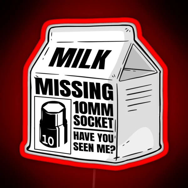 Missing 10MM Socket Milk Carton Funny Mechanic RGB Neon Sign