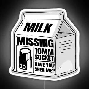 Missing 10MM Socket Milk Carton Funny Mechanic RGB Neon Sign