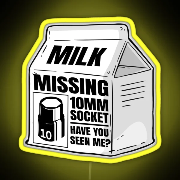 Missing 10MM Socket Milk Carton Funny Mechanic RGB Neon Sign