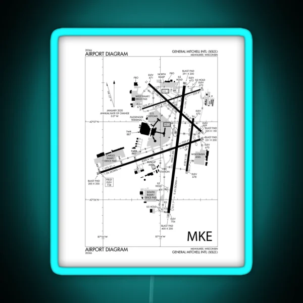 Mitchell Airport Diagram RGB Neon Sign