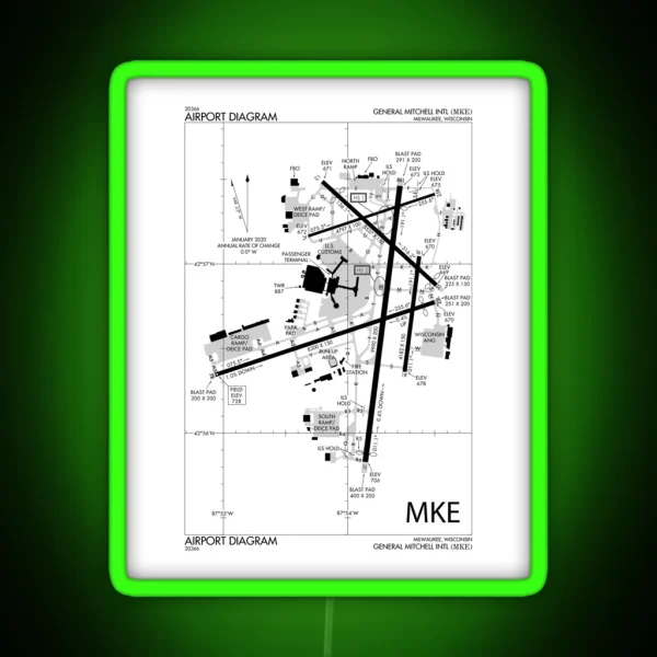 Mitchell Airport Diagram RGB Neon Sign