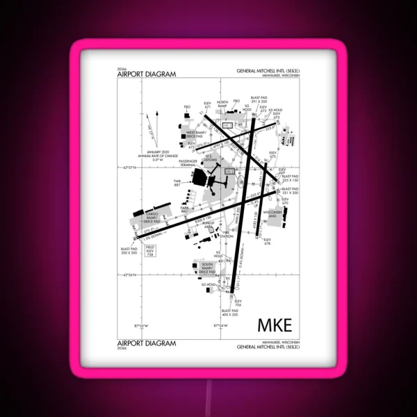 Mitchell Airport Diagram RGB Neon Sign
